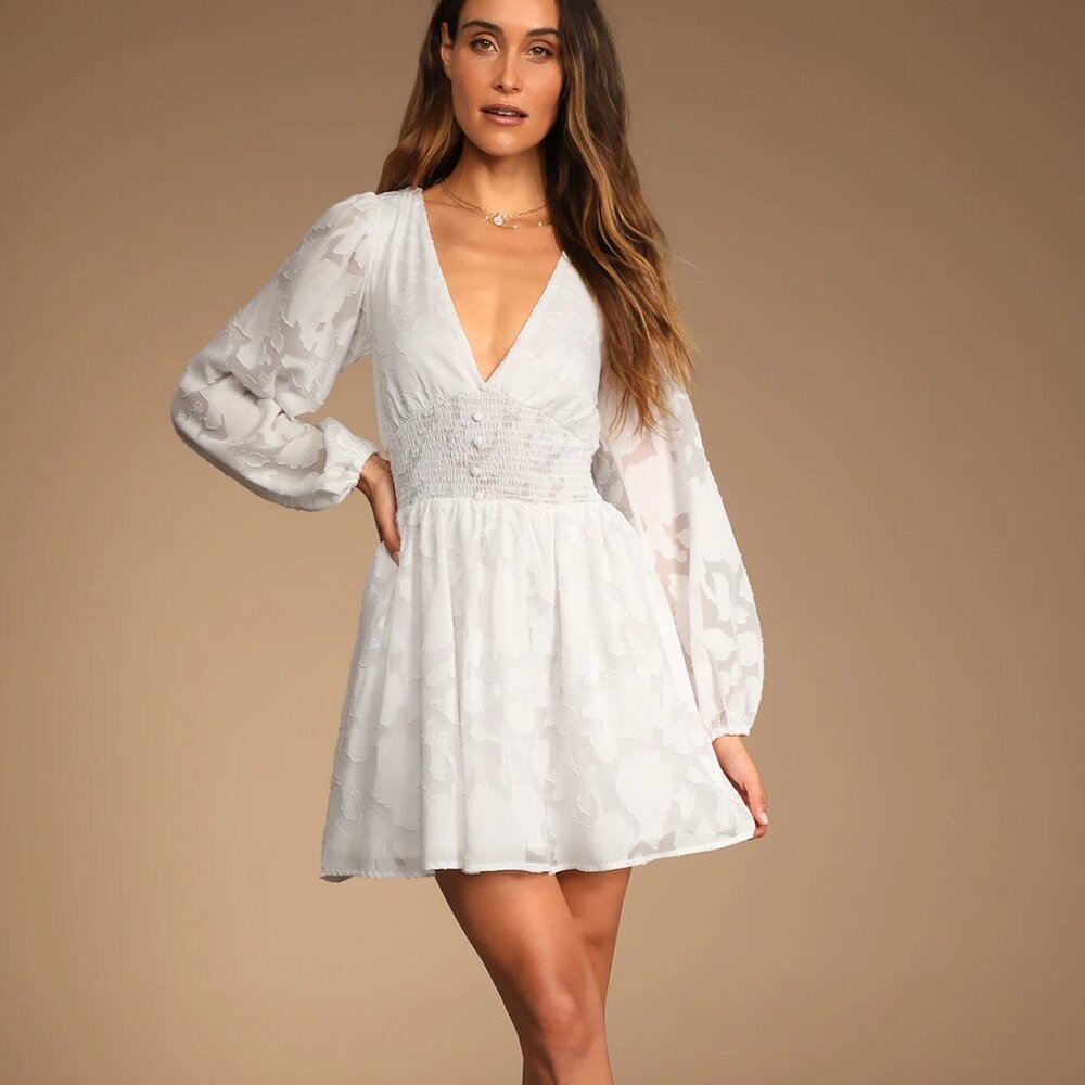 Tomorrow and Always White Burnout Floral Mini Dress